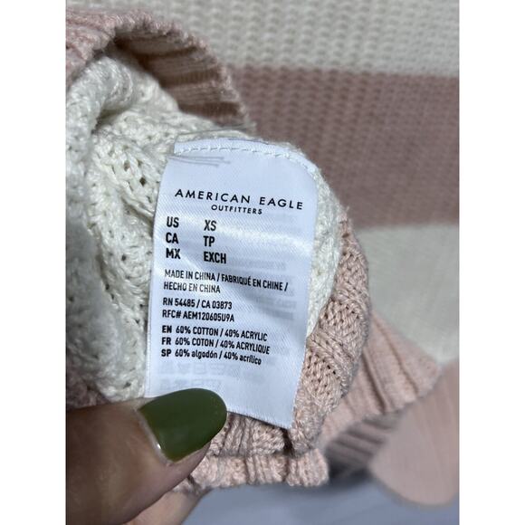 American Eagle Striped V-Neck Pink Cream Sweater Size XS - Picture 4 of 5